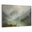 Vintage Landscape Art - Misty Mountains and Tranquil Lake