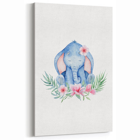 Nursery Wall Art – Meditative Elephant and Floral Watercolor Print