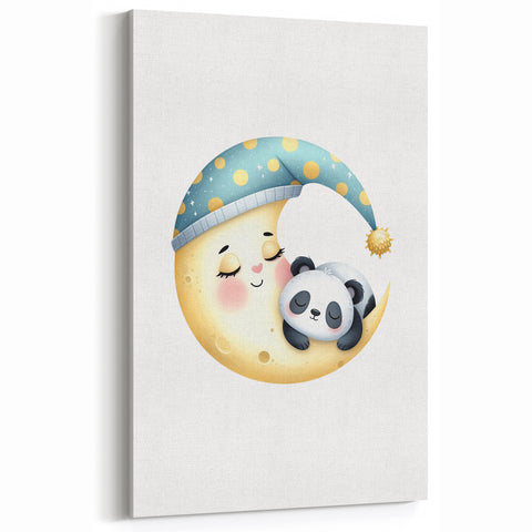 Kids Room Art Prints - Sleeping Moon & Panda Nursery Wall Decor