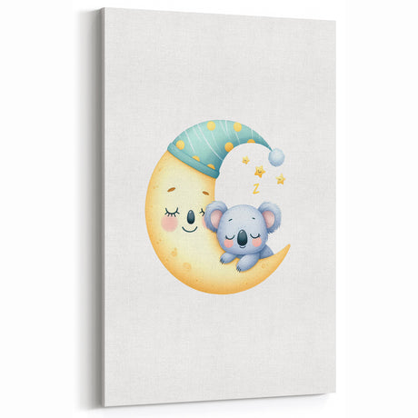 Kids Room Art Prints - Sleeping Moon & Koala Nighttime Wall Art