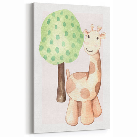 Children’s Wall Decor - Adorable Giraffe & Tree Watercolor Art Print