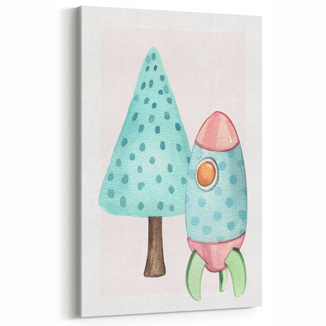 Girls Room Wall Art - Rocket & Tree Kids Room Art Prints