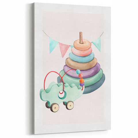 Girls Room Wall Art - Stacking Rings & Toy Car Kids Room Art
