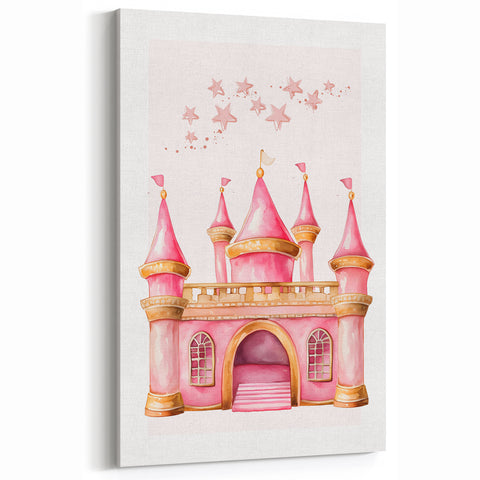 Girls Bedroom Art - Pink Princess Castle Children's Wall Decor