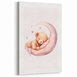 Sleeping Teddy on Moon Print - Nursery Wall Art for Kids