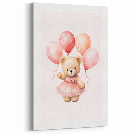 Ballerina Teddy with Balloons Print - Girls Bedroom Wall Art