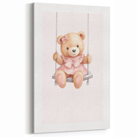 Teddy Bear on Swing Print - Girls Bedroom Nursery Wall Art