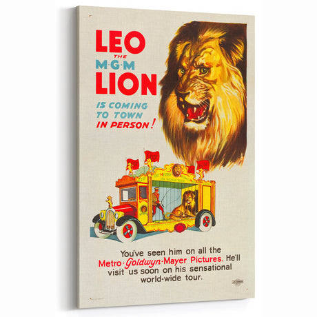 Vintage Travel Poster - MGM Lion World Tour | Retro Movie Art