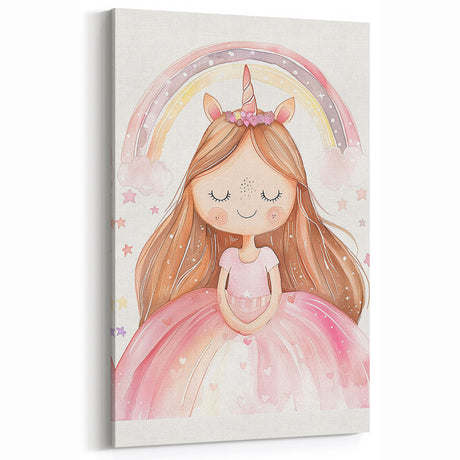 Unicorn Girl Watercolor Print - Playroom Wall Art