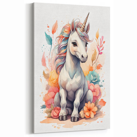 Floral Unicorn Watercolor Print - Children's Wall Decor