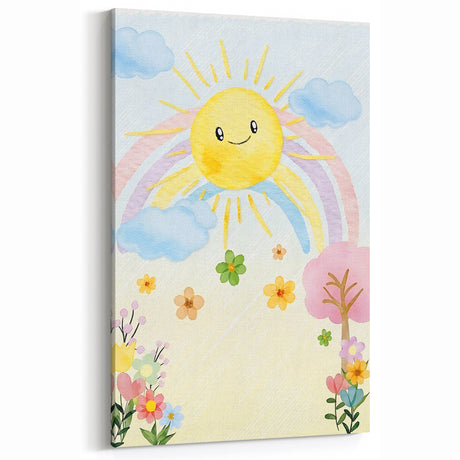 Smiling Sun Watercolor Print - Nursery Wall Art for Kids