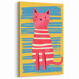 Striped Cat Illustration Print - Kids Room Art Prints