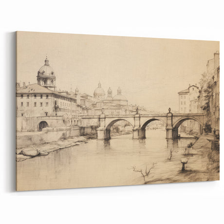 Vintage Landscape Art – Cityscape Sketch Canvas for Classic Decor