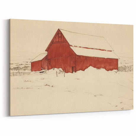 Vintage Landscape Art – Red Barn Canvas for Rustic Winter Decor