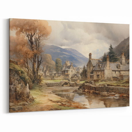 Vintage Landscape Art – Rustic Village Canvas for Classic Decor