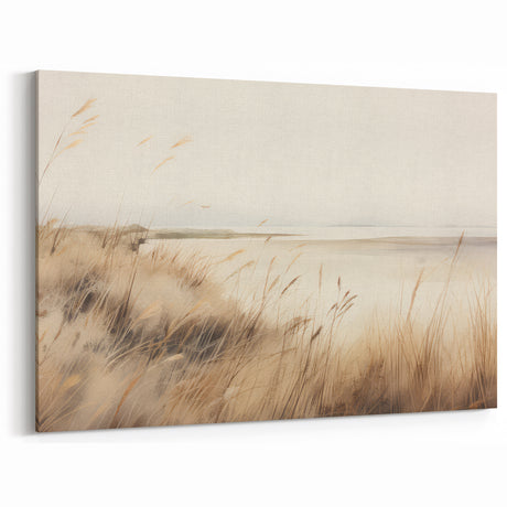 Vintage Landscape Art – Coastal Grass Canvas for Minimalist Decor