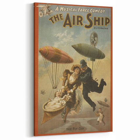 Vintage Airship Poster – Retro Musical Comedy Travel Art