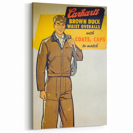 Vintage Carhartt Workwear Ad Poster | Retro Brown Duck Overalls Art
