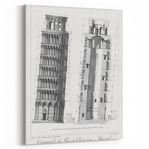Vintage Leaning Tower of Pisa Blueprint Poster – Retro Architecture Art