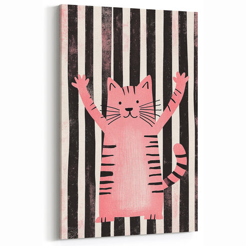 Bold Pink Cat Illustration - Personalized Kids Wall Art