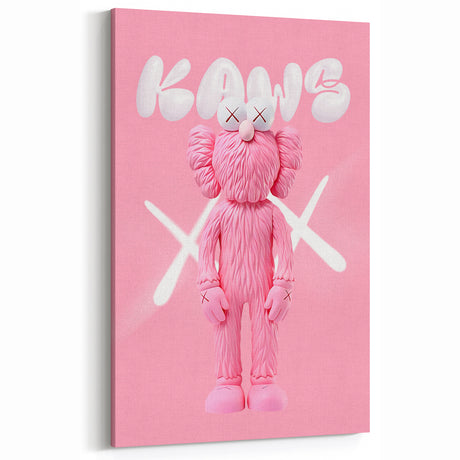 Unique Pop Art Wall Art – Playful KAWS-Inspired Pink Figure on Pink Background