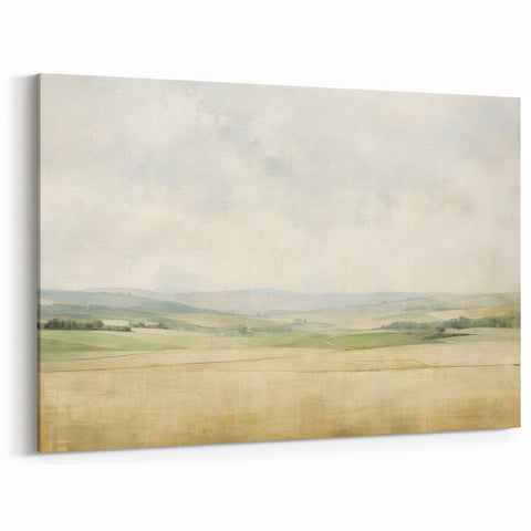 Vintage Landscape Art - Serene Countryside Fields in Soft Hues