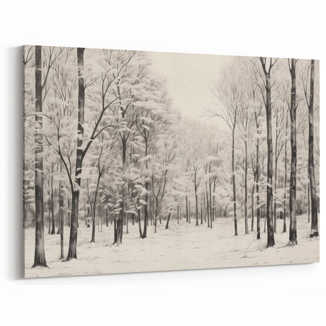 Vintage Landscape Art - Snowy Winter Forest in Black and White Ink