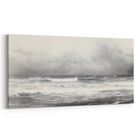 Vintage Landscape Art - Dramatic Ocean Waves and Cloudy Sky