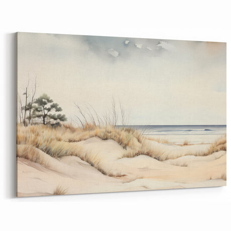 Vintage Landscape Art - Coastal Dunes and Ocean in Soft Watercolors