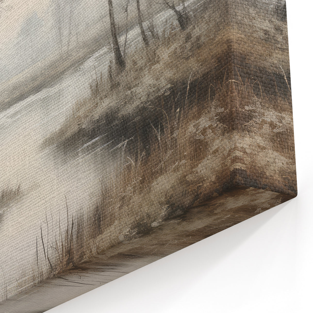 Vintage Landscape Art - Misty River with Bare Trees in Soft Hues