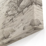 Vintage Landscape Art - Coastal Rocks and Beach in Black and White Ink