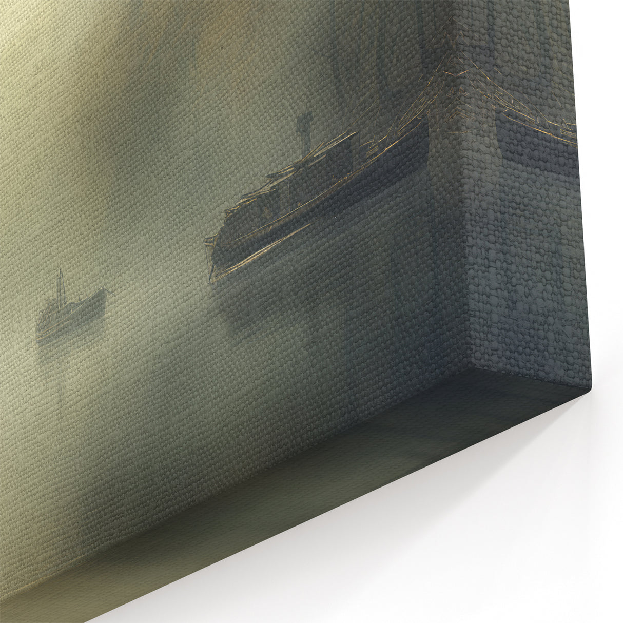Vintage Landscape Art - Foggy River with Boats and Bare Trees