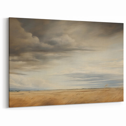 Vintage Landscape Art - Golden Field Under Dramatic Skies