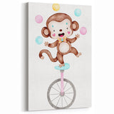 Circus Monkey Girls Room Wall Art - Playful Nursery Print
