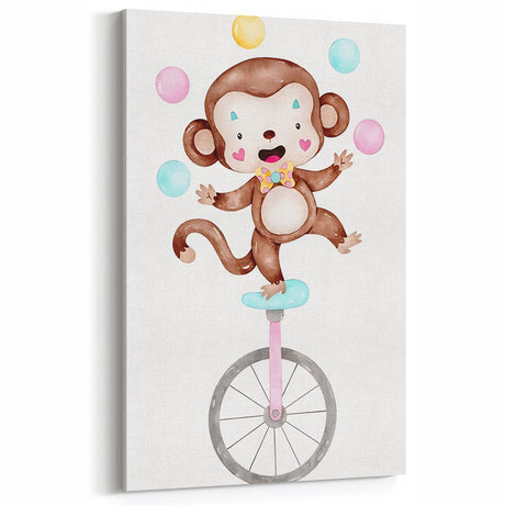 Circus Monkey Girls Room Wall Art - Playful Nursery Print