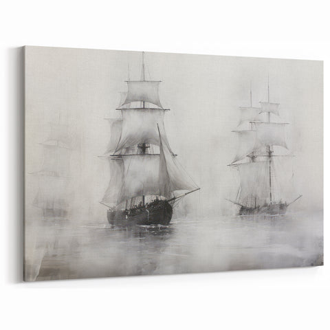 Vintage Landscape Art - Ships in Fog on the Open Sea