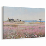 Vintage Landscape Art - Coastal Cottage with Blooming Flowers