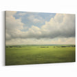 Vintage Landscape Art - Lush Green Fields Under Dramatic Clouds