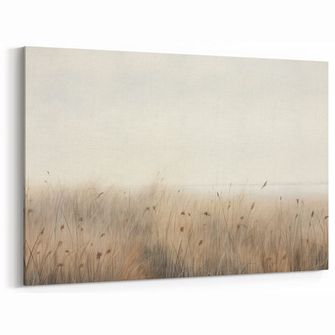 Vintage Landscape Art – Serene Field with Tall Grass and Fog