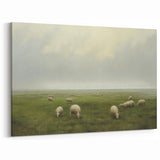 Vintage Landscape Art – Sheep Grazing in Serene Green Countryside