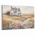 Vintage Landscape Art – Rustic House with Flowers and Warm Tones