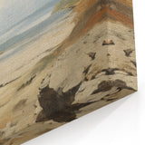 Vintage Landscape Art – Coastal Scene with Soft Beige and Blue Tones
