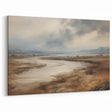 Vintage Landscape Art – Winding River in Warm Brown and Beige Tones