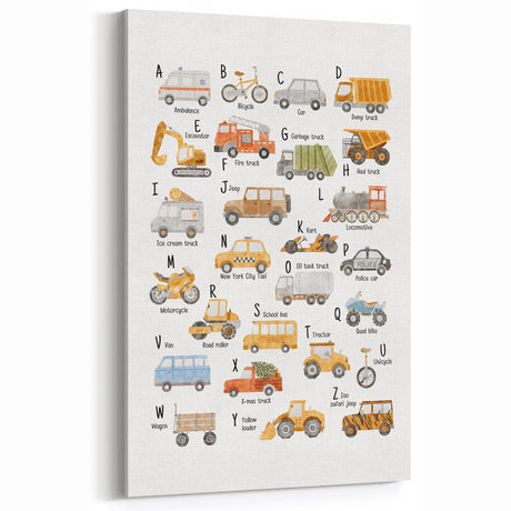A-Z Vehicles Kids Educational Wall Art - Learning Poster for Classrooms