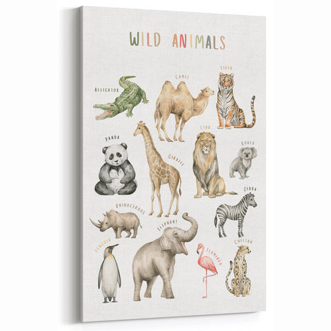 Wild Animals Kids Educational Wall Art - Learning Poster for Classrooms