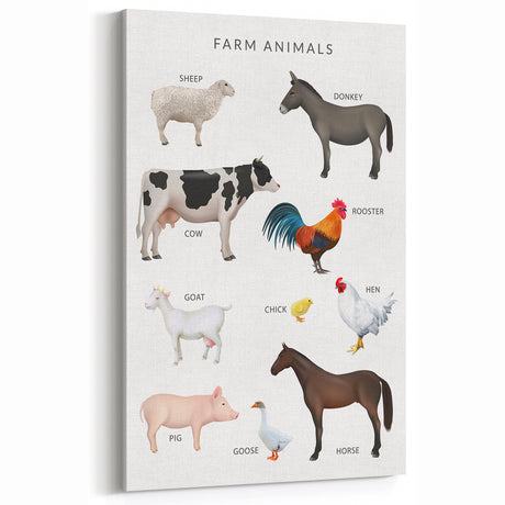 Farm Animals Kids Educational Wall Art - Learning Poster for Classrooms