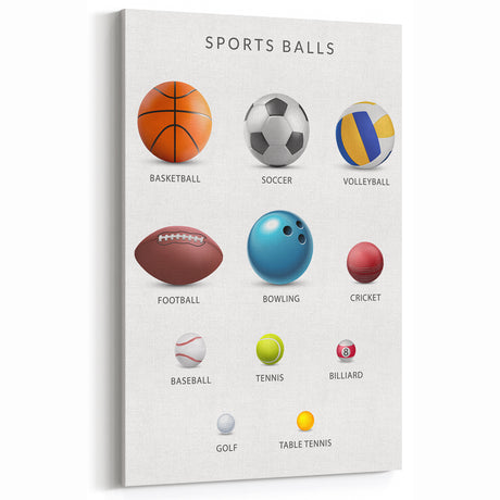 Sports Balls Educational Wall Art - Kids' Learning Poster