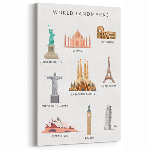 World Landmarks Educational Wall Art - Kids' Learning Poster