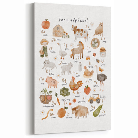 ABC Alphabet Canvas Art - Farm-Themed Alphabet Learning Poster