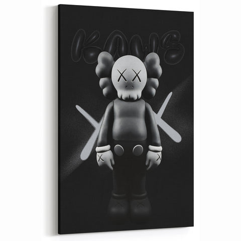 Modern Pop Art Wall Art - Black & White KAWS Inspired Canvas Print